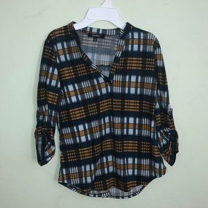 plaid deep vneck shirt